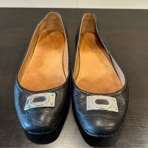 COACH "Vernon" Black Pebbled Leather Flats Driving Shoes Black